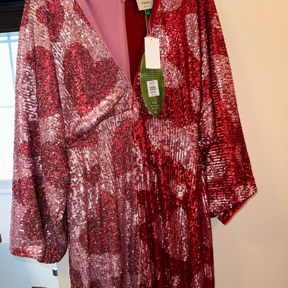 FARM Rio Red and Pink Sequin Midi Dress - Picture 9 of 12